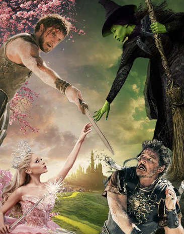 A photoshopped image of Gladiator II and Wicked promotion. 